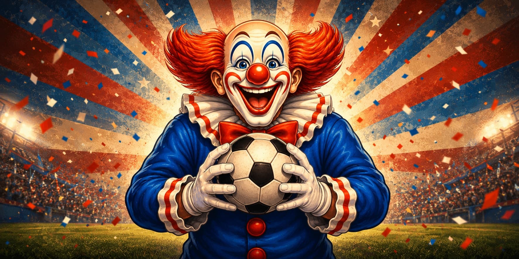 Clown soccer player representing the World Cup Equity Act satire